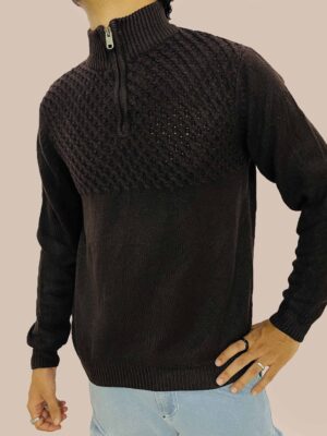 DBELAN Black Half Placket Sweater